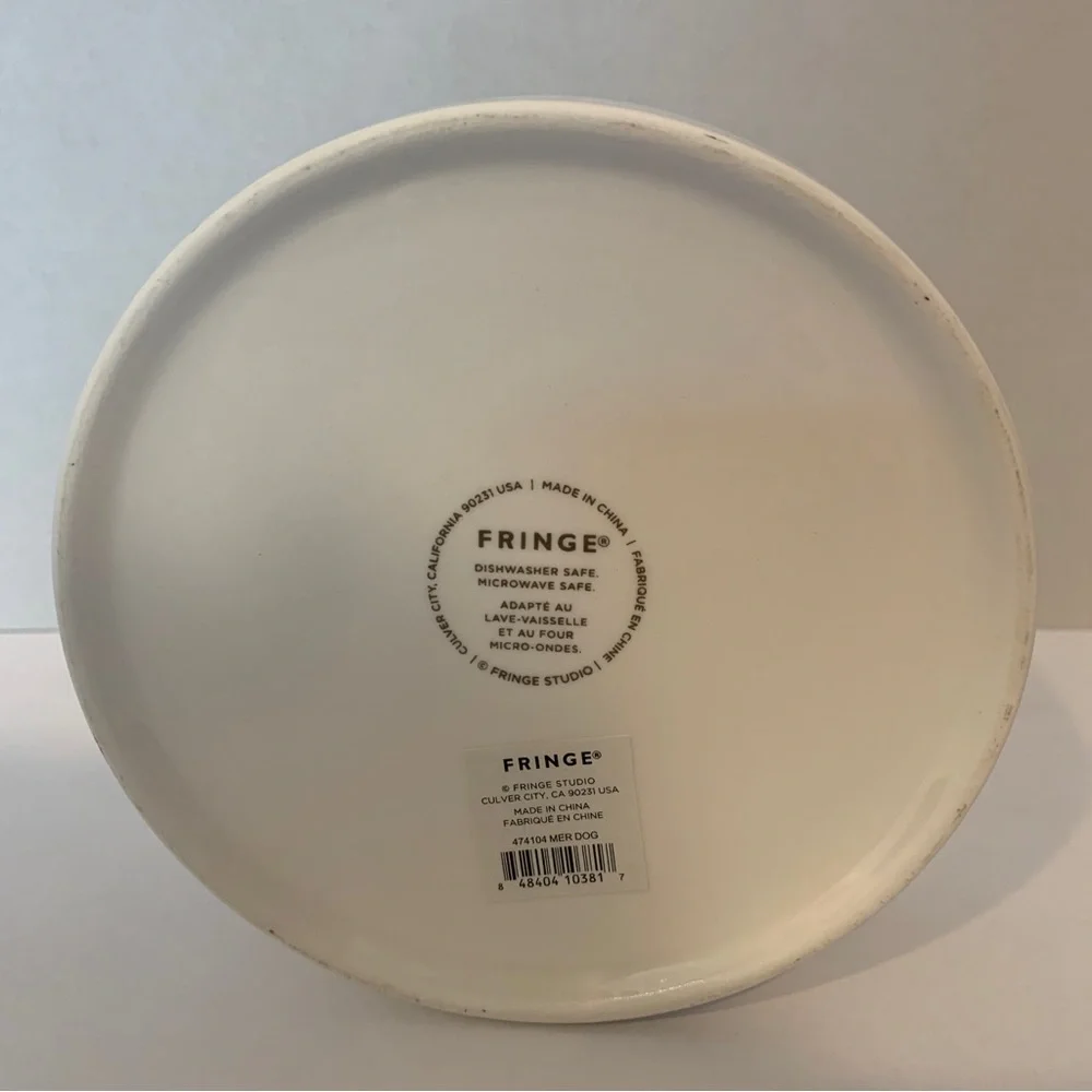Dog Bowl 6” Round Dishwasher Microwave Safe Dish Cream Color Fish Dog Design